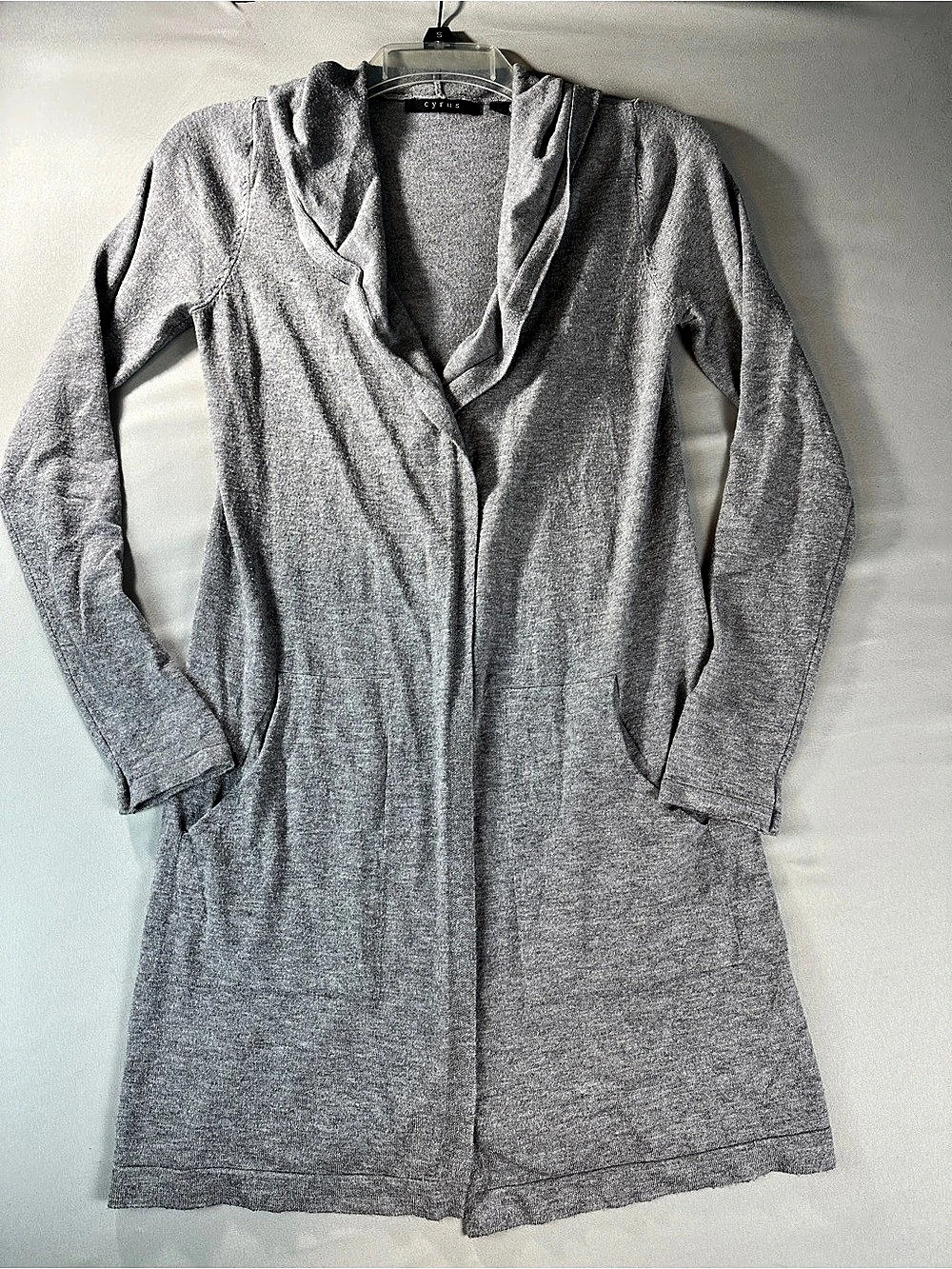 Cyrus Gray Hooded Longline Cardigan Sweater Size XS Coverup Boho Cottagecore
